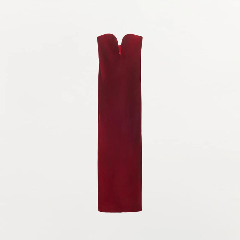 Burgundy Velvet Strapless Maxi Dress Sweetheart Neckline Side Zipper Bodycon 2025 Evening Elegant Women Dresses Party Lady Gown