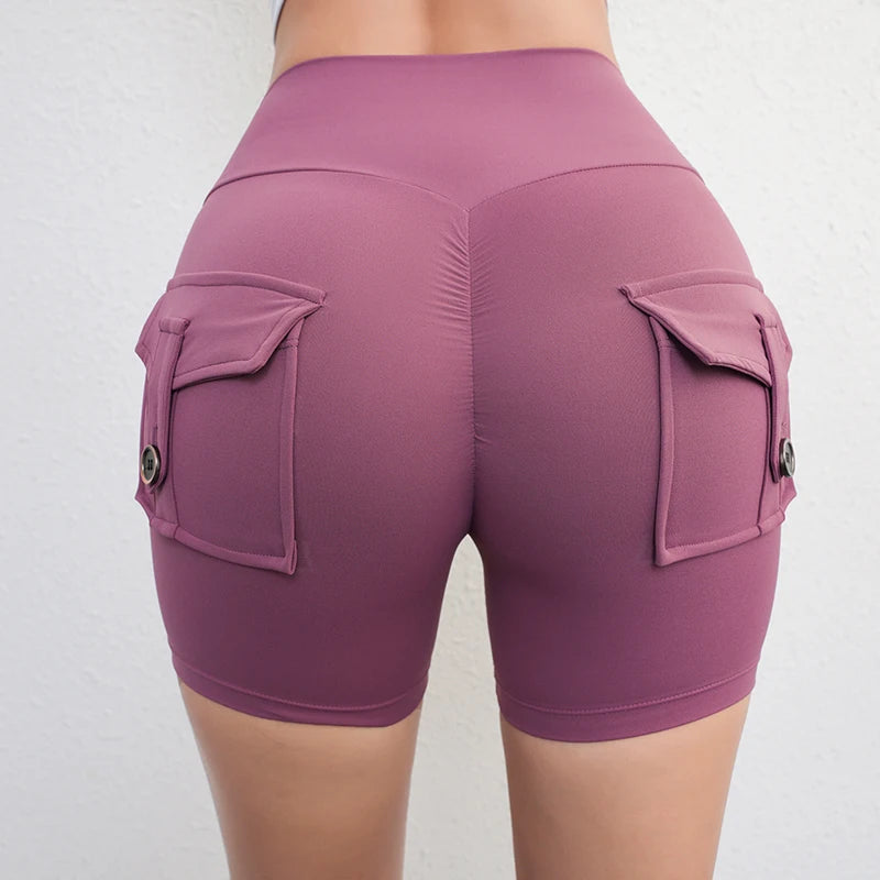 Peach Butt Fitness Shorts Women's Exercise Three-Quarter Pants Cargo Air Dry Pocket Yoga Tight Lift Summer