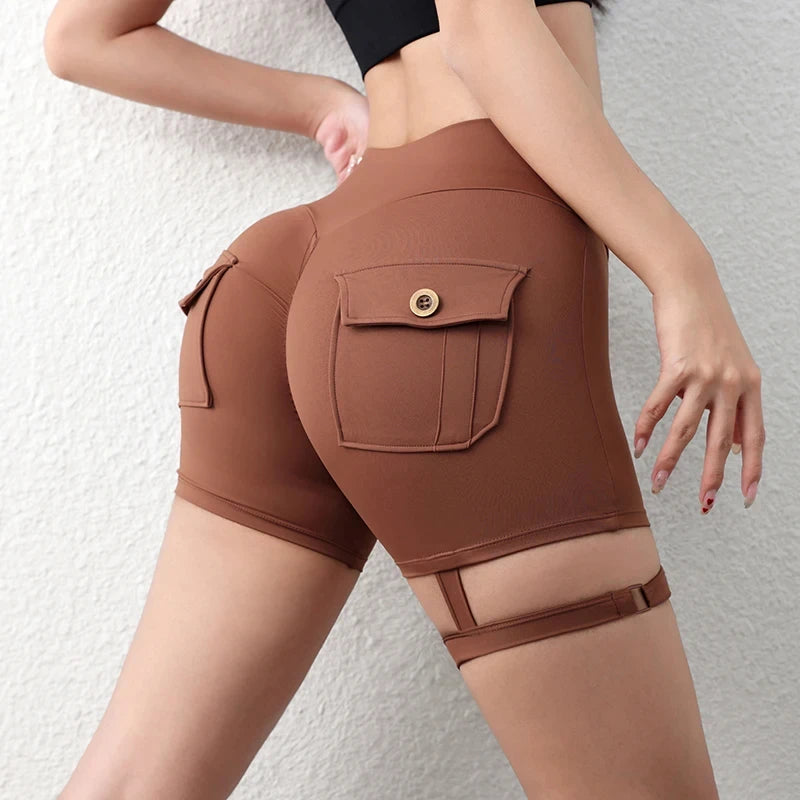 Peach Butt Fitness Shorts Women's Exercise Three-Quarter Pants Cargo Air Dry Pocket Yoga  Tight  Lift Summer